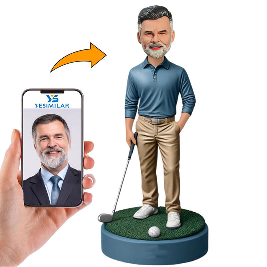 Blue Shirt Golf Player Custom Bobbleheads