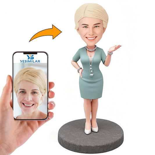 Handcraft Light Blue Suit Female Custom Bobbleheads