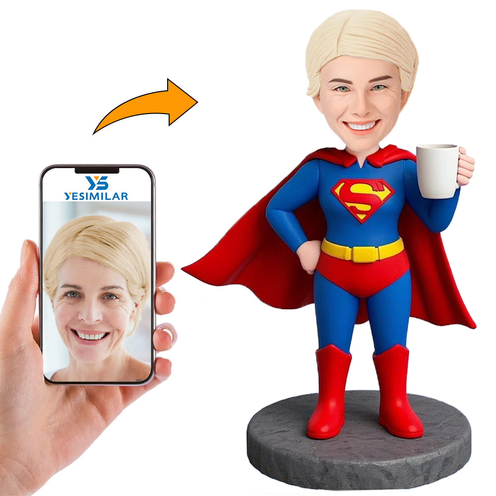 Handcraft Mother's Day Gifts Super Woman with Cup Custom Bobbleheads