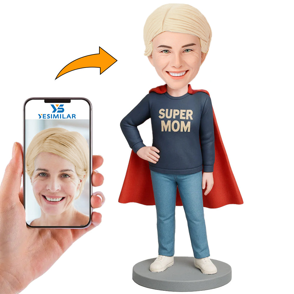 Handcraft Super Mom with Red Cape Custom Bobbleheads