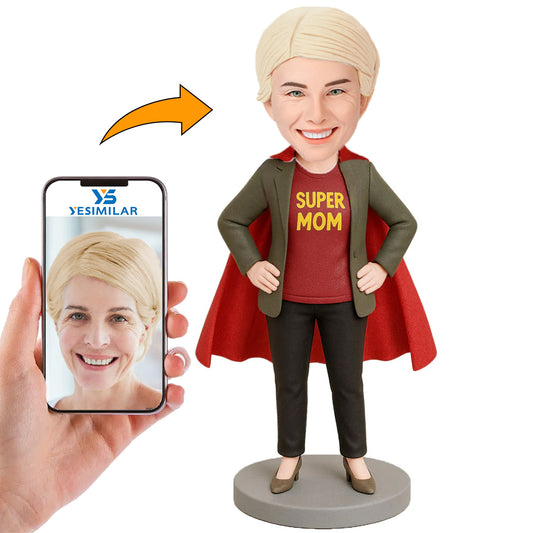 Handcraft Super Mom In Dark Tan Coat With Cape Custom Bobbleheads