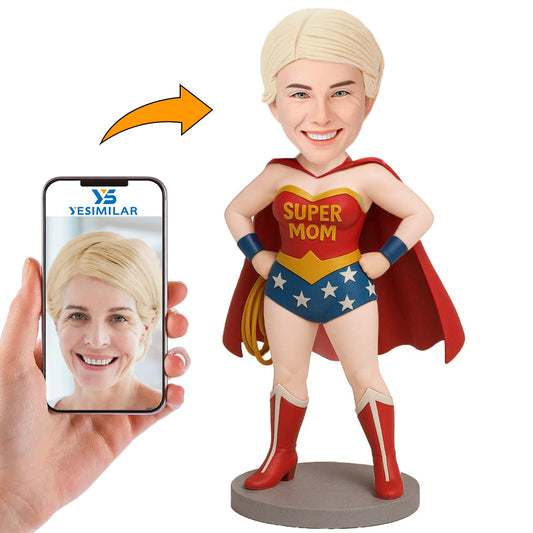 Handcraft Red Clothes Wonder Woman Super Mom Custom Bobbleheads