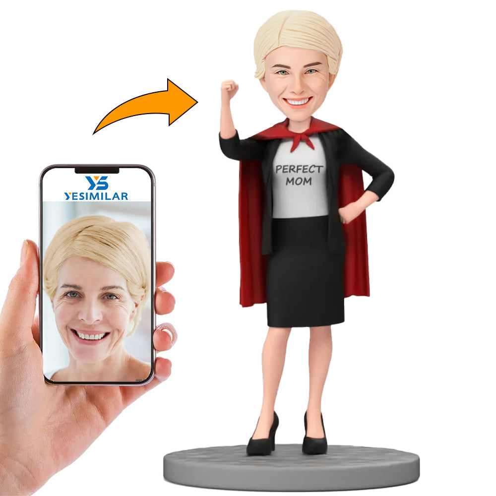 Handmade Perfect Mom In Skirt Suit With Cape Custom Bobbleheads