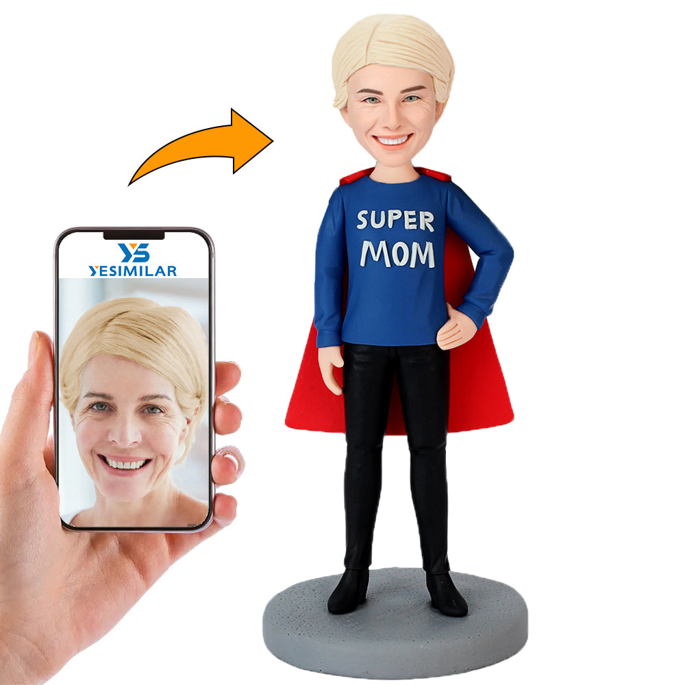 Handmade Casual Woman Wear Cape Super Mom With Clothes Custom Bobbleheads