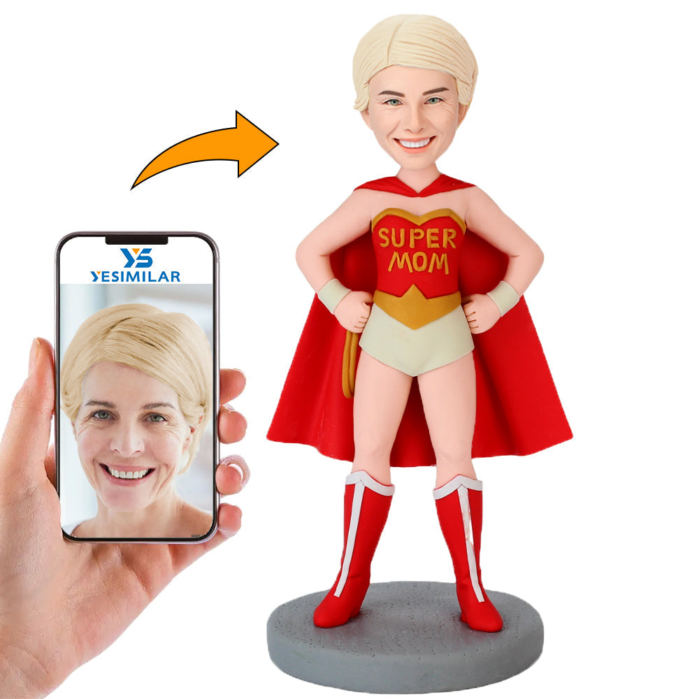 Handmade Woman In Red Super Mom Superhero Costume Custom Bobbleheads