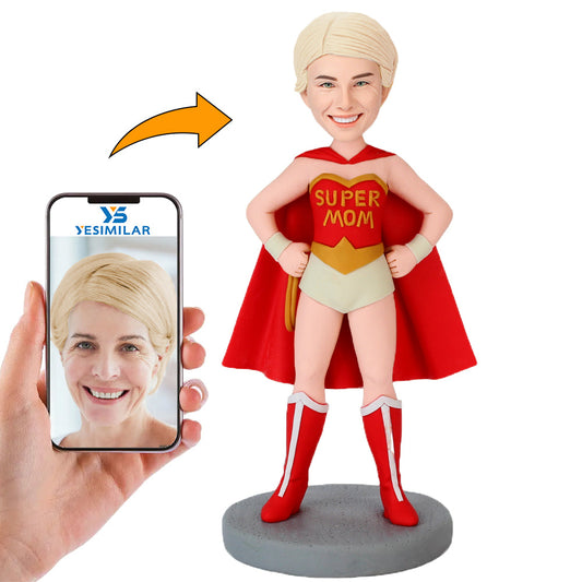 Handmade Woman In Red Super Mom Superhero Costume Custom Bobbleheads