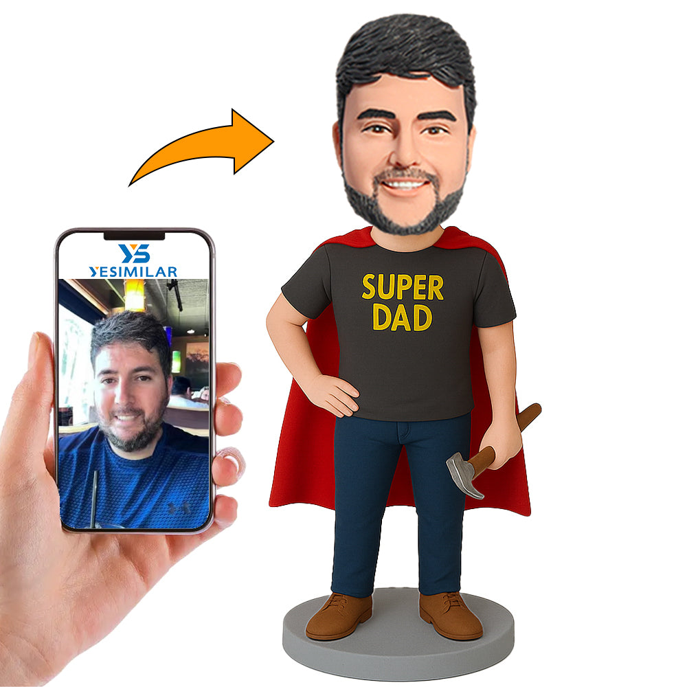 Handcraft Super Dad with Hammer Custom Bobbleheads