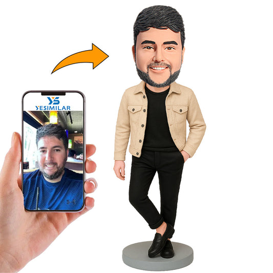 Handcraft Man in Beige Jacket Custom Bobbleheads