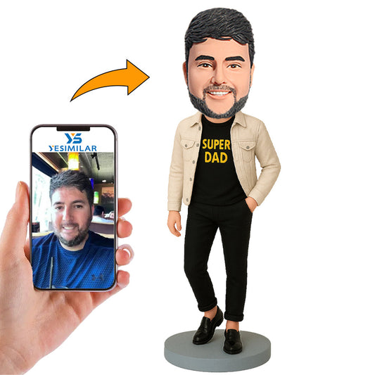 Handcraft Super Dad in Beige Jacket Custom Bobbleheads