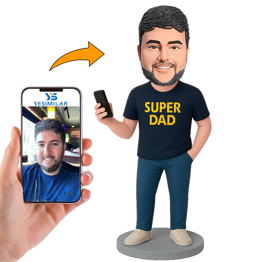 Handcraft Super Dad with Phone Custom Bobbleheads