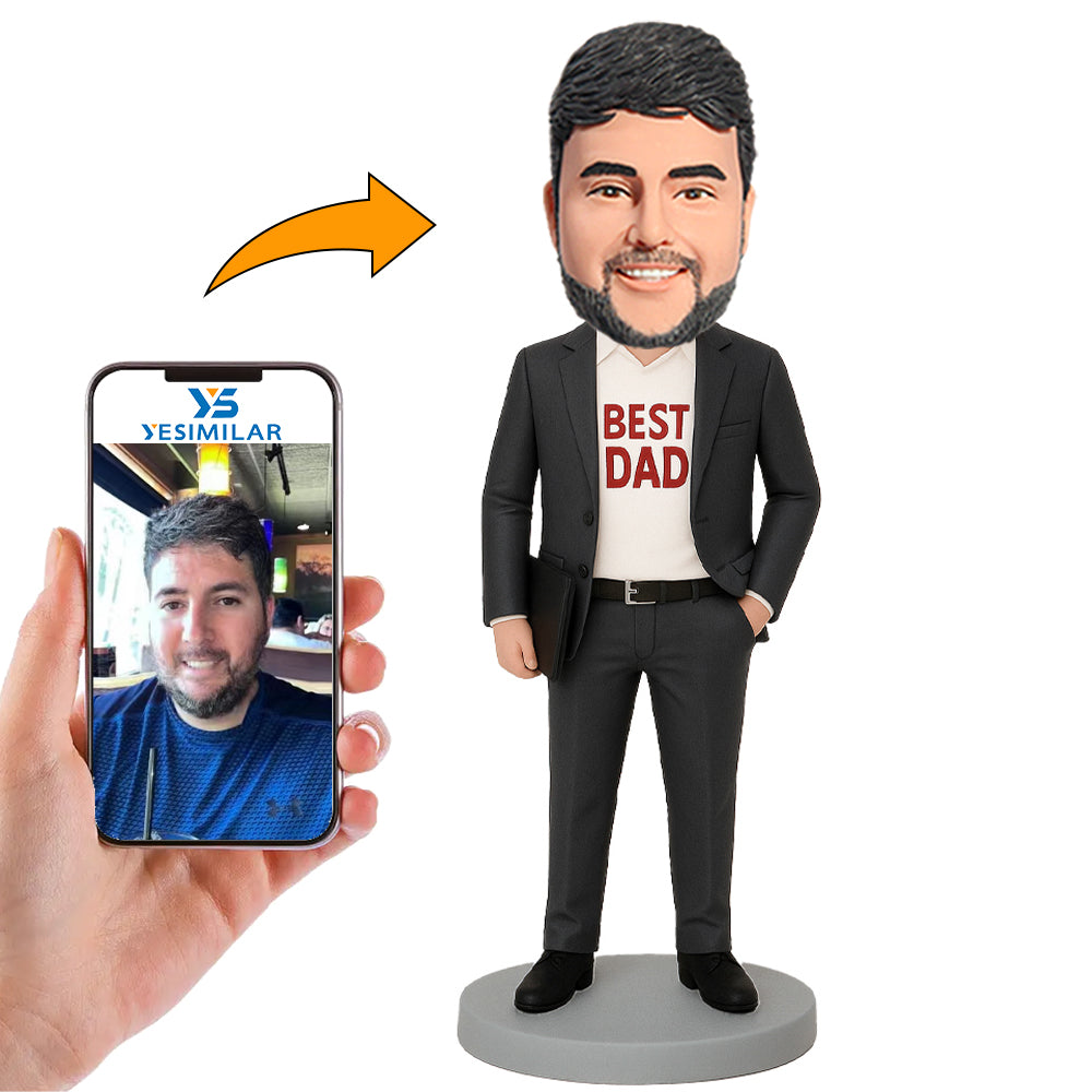 Handcraft Best Dad in Black Suit Custom Bobbleheads