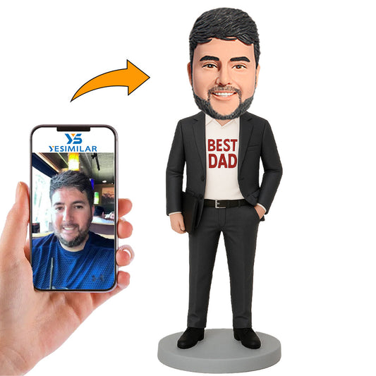 Handcraft Best Dad in Black Suit Custom Bobbleheads