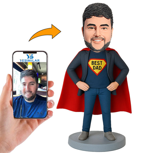 Handcraft Best Dad Wears Dark Blue Suit Custom Bobbleheads