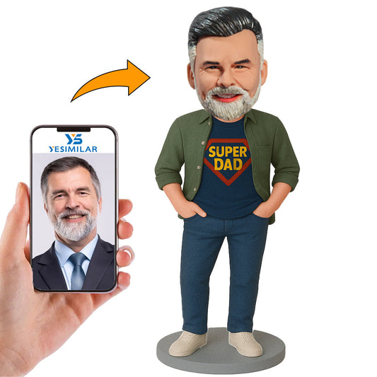 Handcraft Super Dad in Green Jacket Custom Bobbleheads