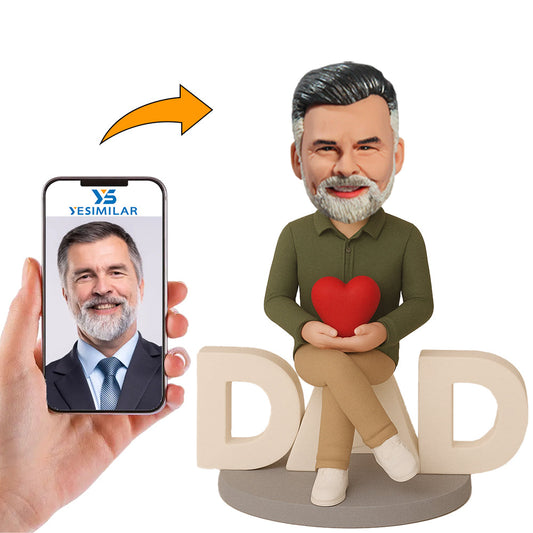 Handcraft Man Sitting on DAD Holding Heart Custom Bobbleheads