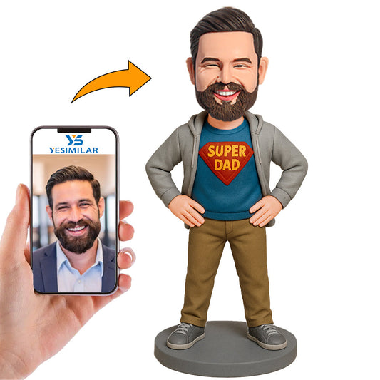 Handcraft Super Dad with His Hands on His Hips Custom Bobbleheads