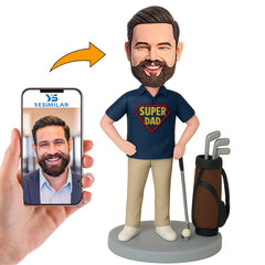 Handcraft Super Dad Golf Blue Shirt Custom Bobbleheads