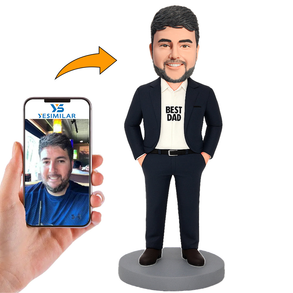 Handcraft Best Dad in Blue Suit Custom Bobbleheads