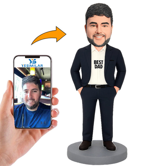 Handcraft Best Dad in Blue Suit Custom Bobbleheads