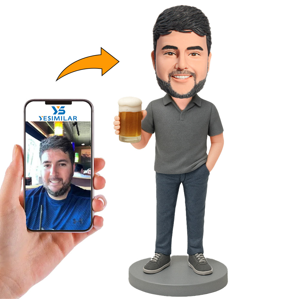 Handcraft Man Holding Beer Custom Bobbleheads