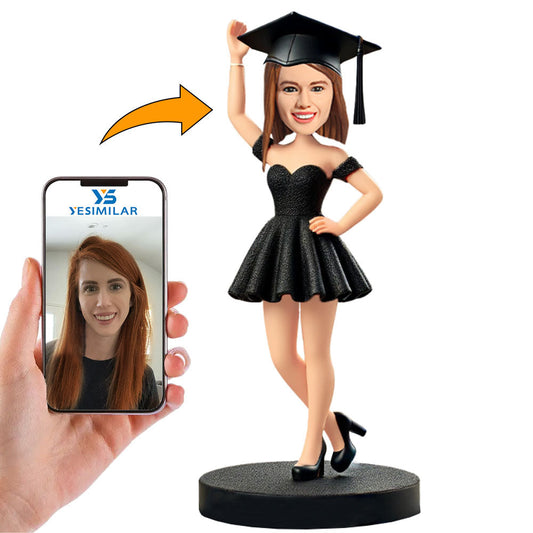 Beautiful Graduation Girl Wearing Graduation Hat Custom Bobbleheads