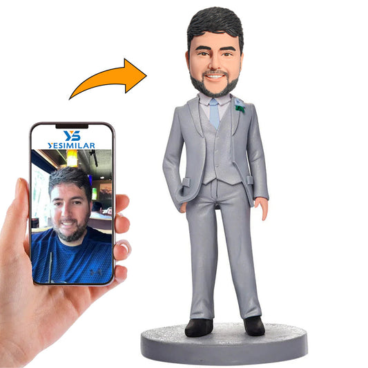 Grey Suit Groomsmen Custom Bobbleheads