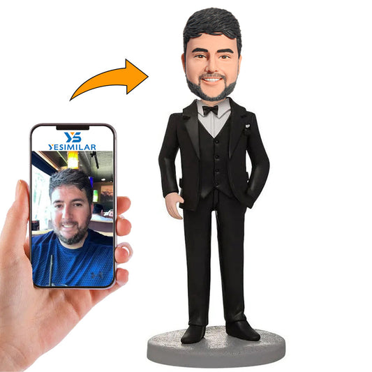 Black Suit Groomsmen Custom Bobbleheads