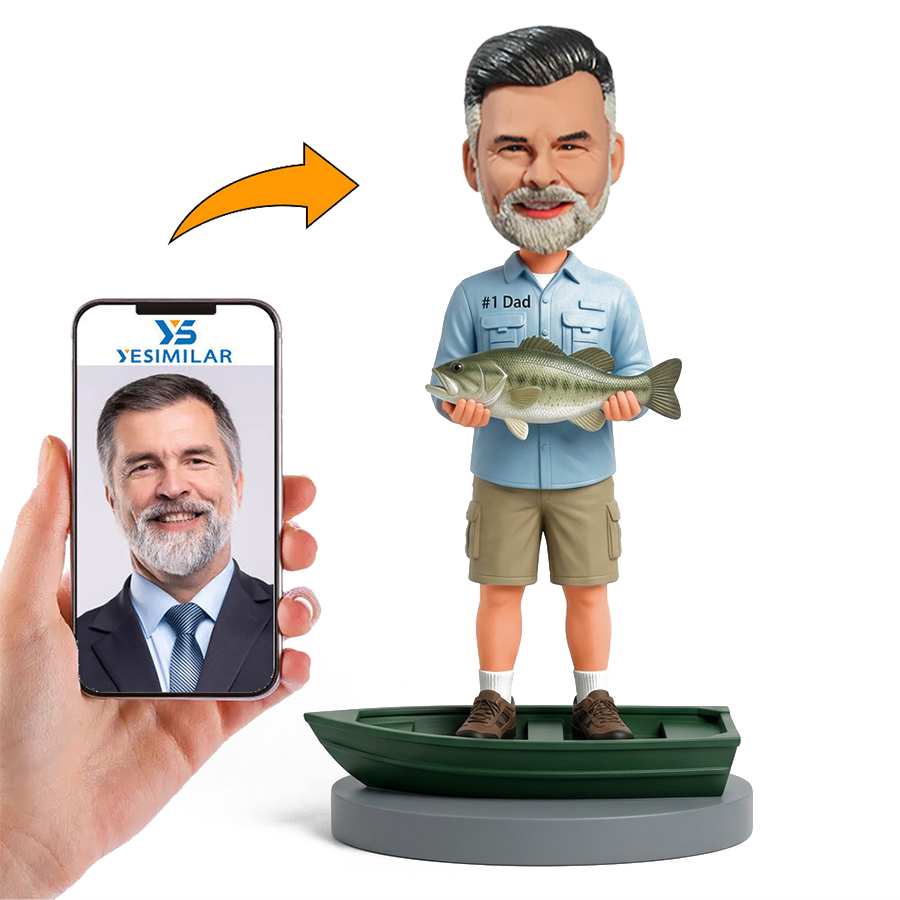 Fishing Dad Holding Large Fish Male Custom Bobbleheads