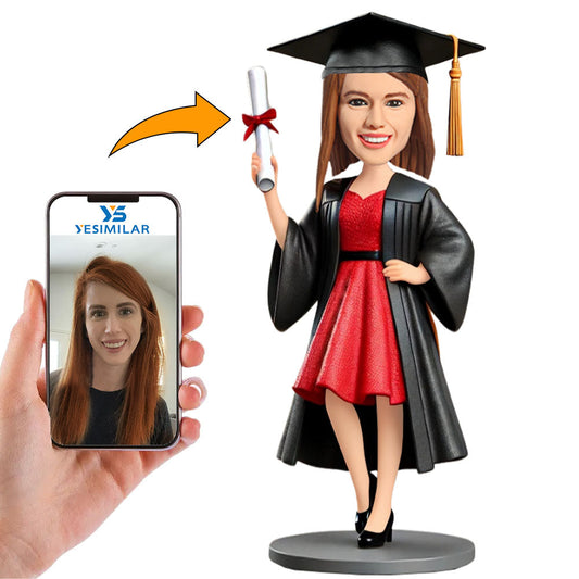 Graduation Girl Holding Diploma with Graduation Hat Custom Bobbleheads