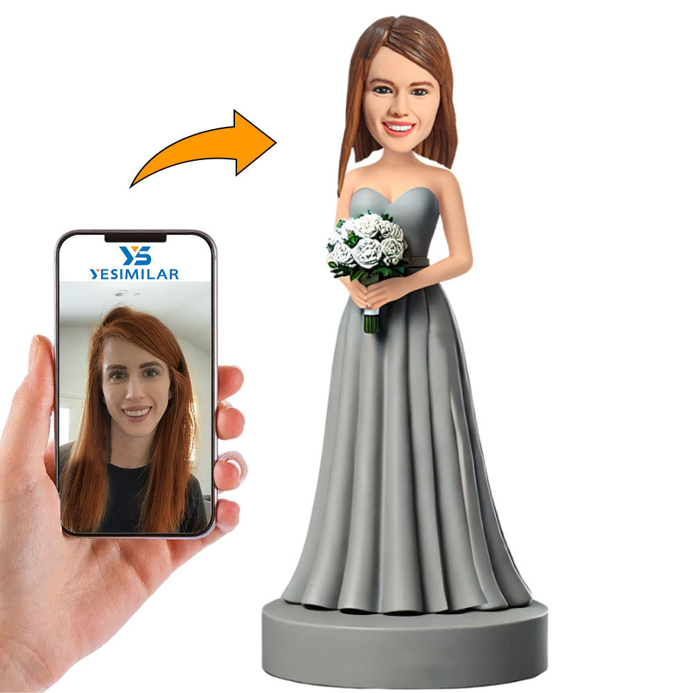 Bridesmaid Holding Bouquet Custom Bobbleheads