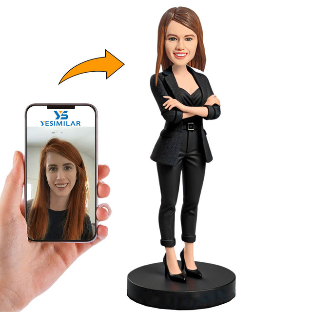 Custom Black Suit Businesswoman Bobblehead
