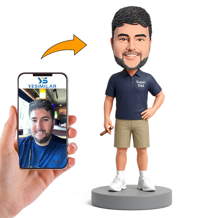 Super Dad Holding Cigar in Polo Male Custom Bobbleheads