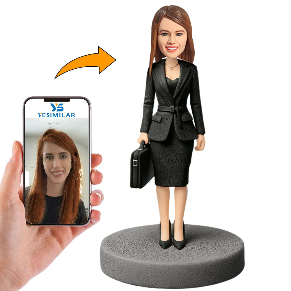 Black Suit Business Woman Holding Bag Custom Bobbleheads