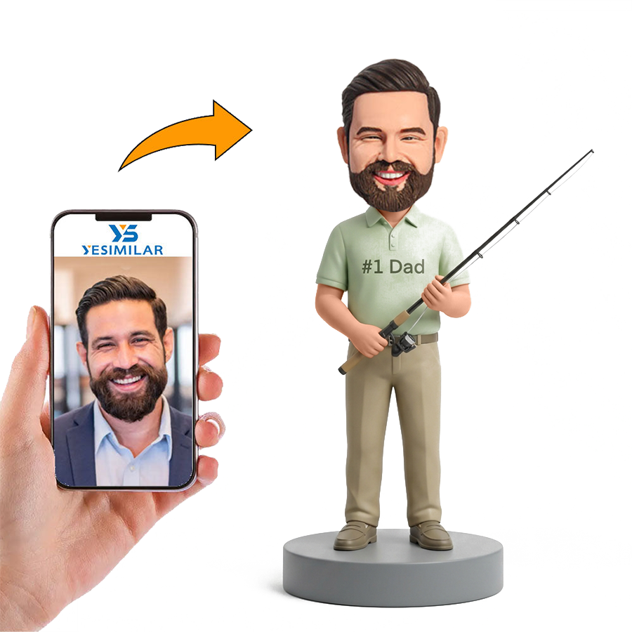 Happy Fishing Dad Male Custom Bobbleheads