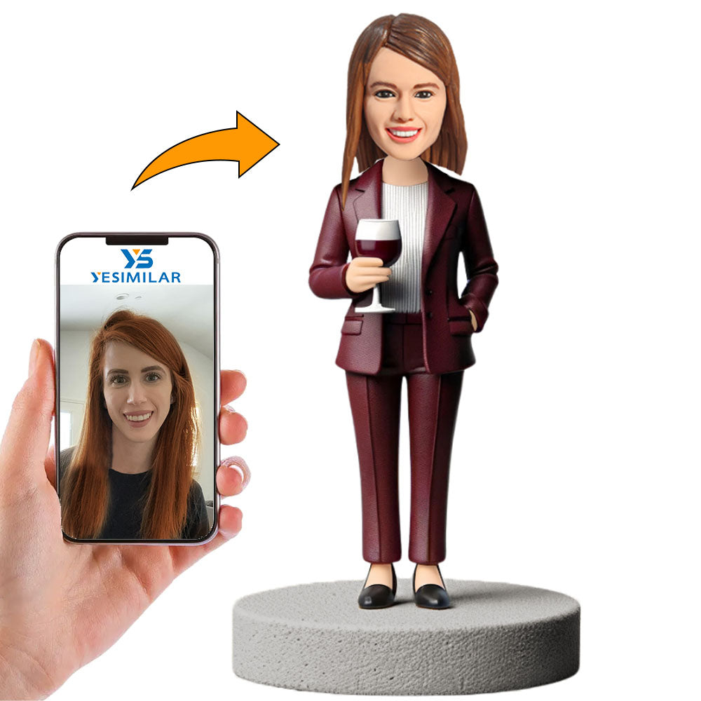 Business Woman Holding Red Wine Custom Bobbleheads