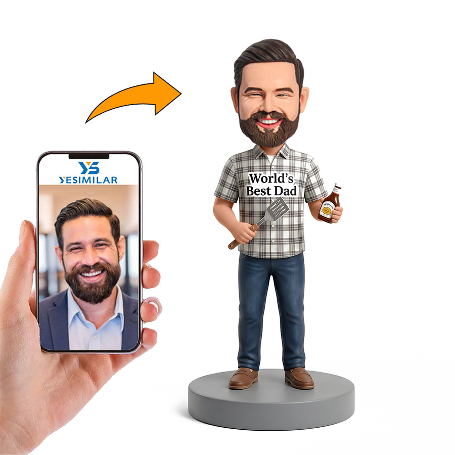 Grill King Dad Holding Tongs Male Custom Bobbleheads