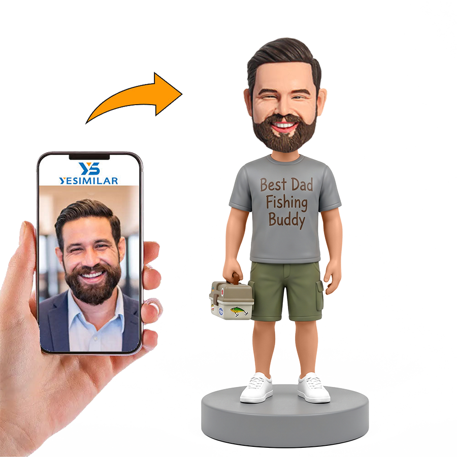 Fishing Buddy Dad Holding Tackle Box Male Custom Bobbleheads