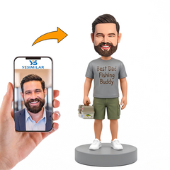 Fishing Buddy Dad Holding Tackle Box Male Custom Bobbleheads