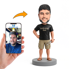 Grill King Dad Holding BBQ Tongs Male Custom Bobbleheads