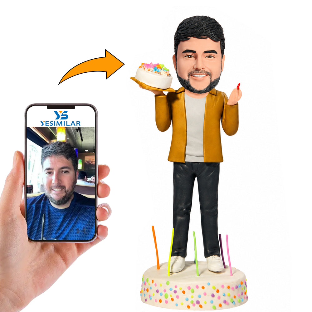 Birthday Gifts Man Holding Birthday Cake Custom Bobbleheads