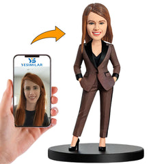 Brown Suit Business Woman Custom Bobbleheads