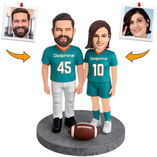 Miami Dolphins Football Player Couple Custom Bobbleheads