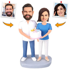Couple Holding Birthday Cake Custom Bobbleheads