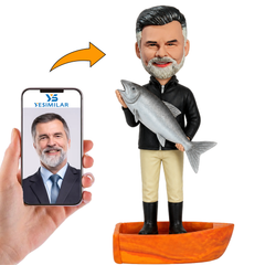 Man Holding Big Fish on Boat Custom Bobbleheads