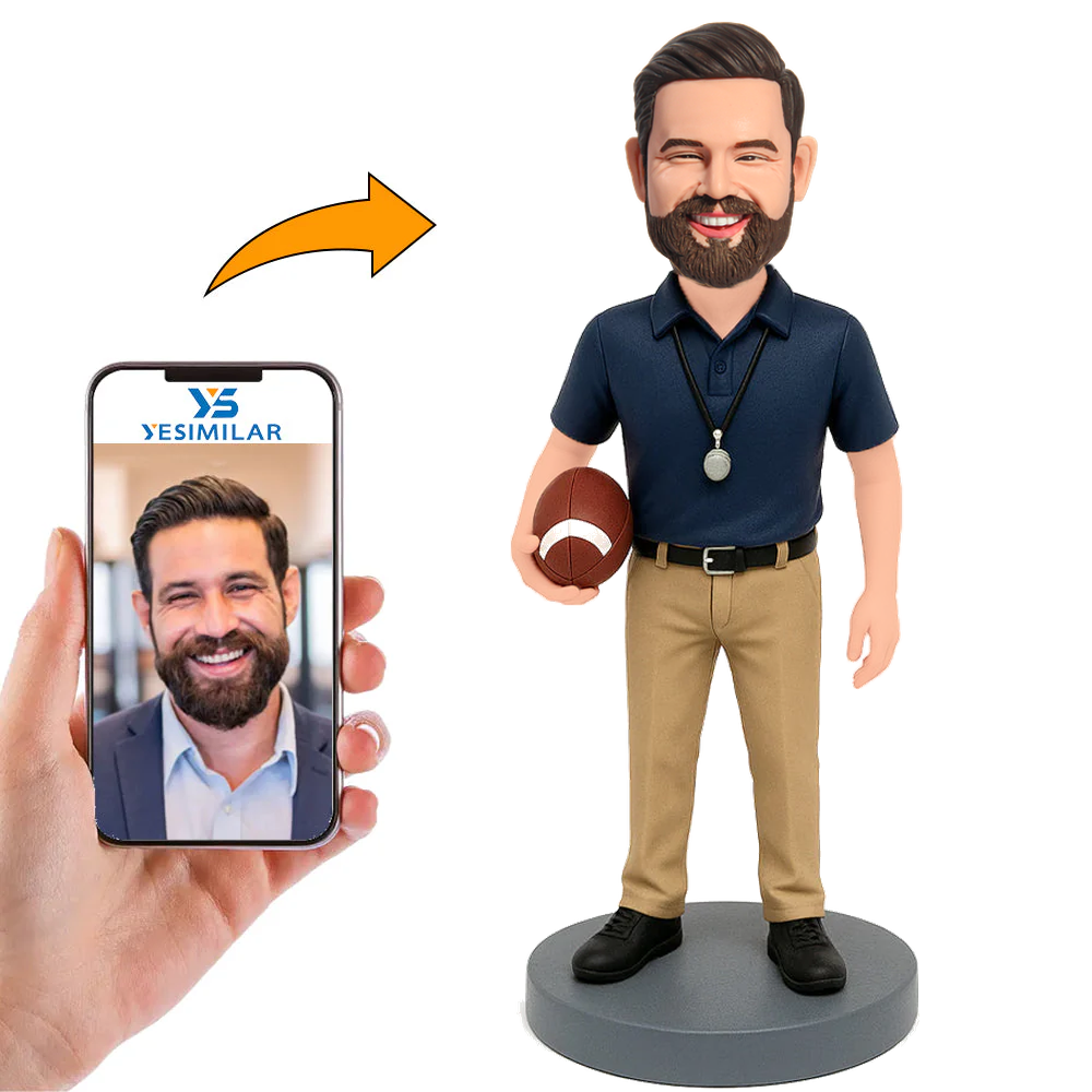 Rugby Coach in Dark Blue Shirt Custom Bobbleheads