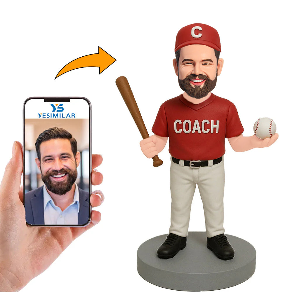 Baseball Coach Wearing Red Hat Custom Bobbleheads