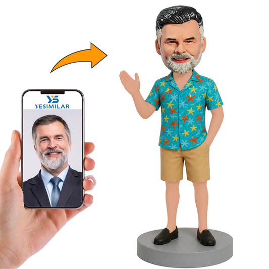 Man Wearing Blue Hawaiian Shirt Custom Bobbleheads