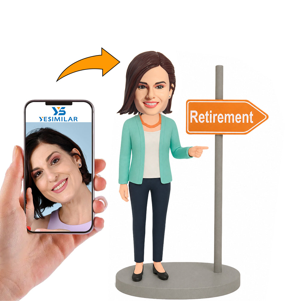 Woman and Retirement Street Sign Custom Bobbleheads
