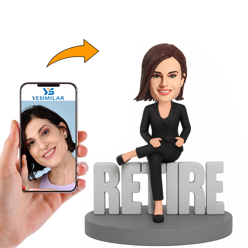 Business Woman Sitting on Retire Custom Bobbleheads