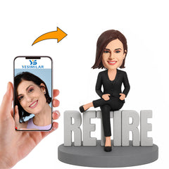 Business Woman Sitting on Retire Custom Bobbleheads